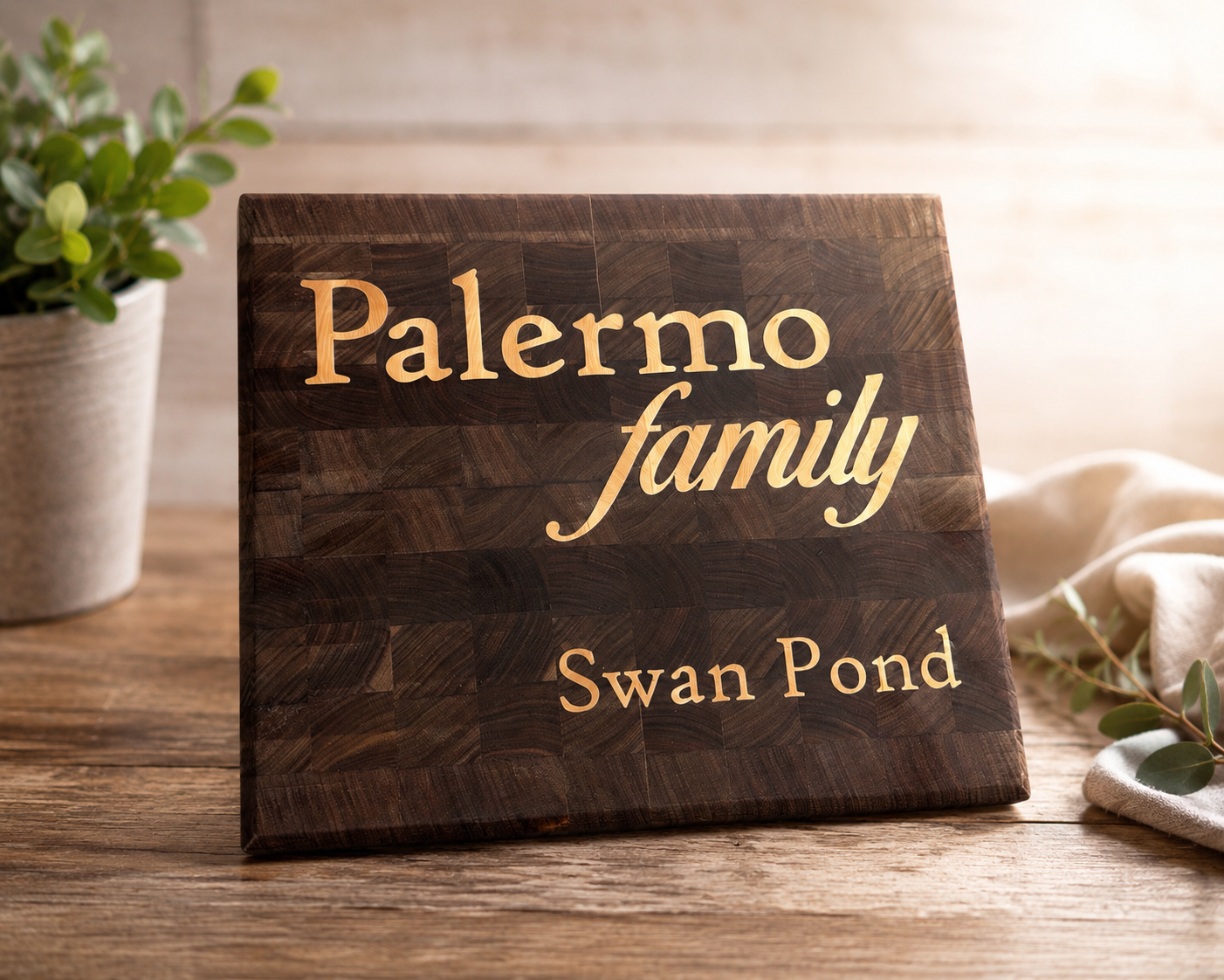 Walnut End Grain Cutting Board with Custom Maple Inlay